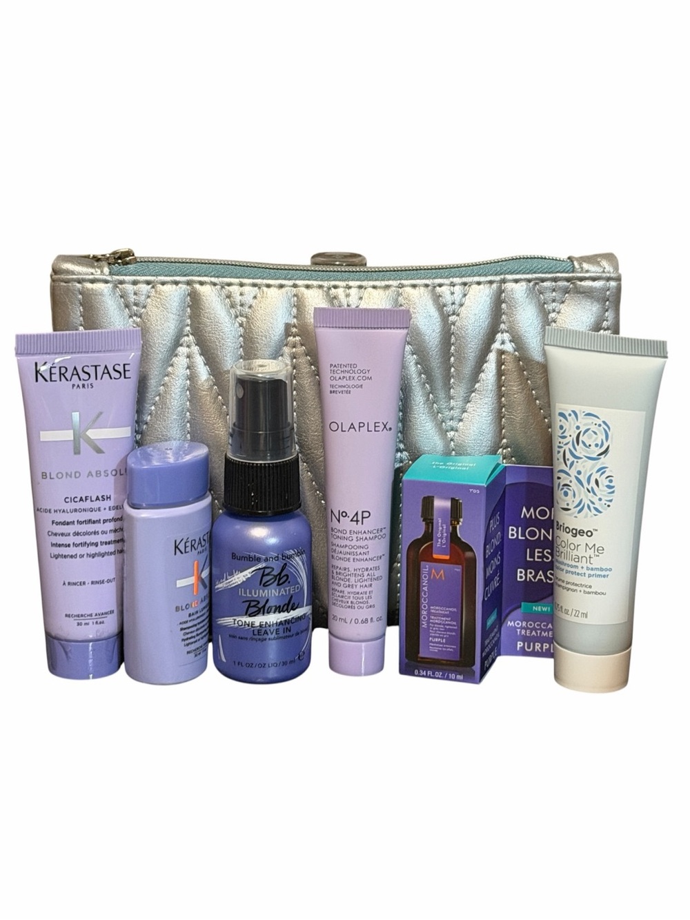 Deluxe Travel Set For Blonde/Silver Hair .Cones With Silver Makeup Bag